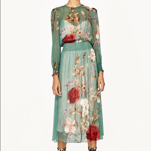 SOLD. SEA-GREEN SHEER FLORAL DRESS - Picture 7 of 7